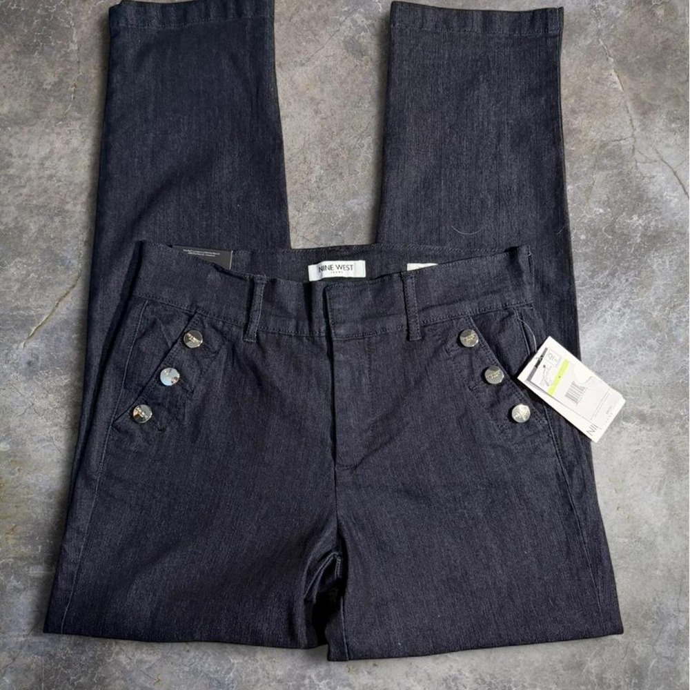 Office Siren Nine‎ West Dark Wash High Rise Trouser Pants NWT Size 4 Sailor